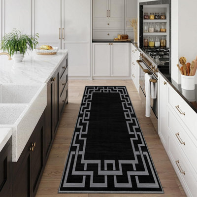 Aspire Homeware Luxury Large Rug, Non-Slip Plush Living Room Hallways Area Carpet, Cosy Floor Rug Nico Black (L)300 X (W)80Cm