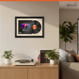 "AK Frames 25X17"" Black Swept Vinyl Record Frame With Ivory Mount For 12 Inch Lp Cover & Disc - Overlapped Design" - thumbnail 5