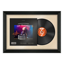 "AK Frames 25X17"" Black Swept Vinyl Record Frame With Ivory Mount For 12 Inch Lp Cover & Disc - Overlapped Design"