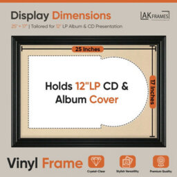 "AK Frames 25X17"" Black Swept Vinyl Record Frame With Ivory Mount For 12 Inch Lp Cover & Disc - Overlapped Design" - thumbnail 2