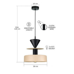 Luminosa Lighting Luminosa Valia Dome Pendant Ceiling Light Beige, Black 1X E27 - thumbnail 3
