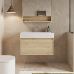 Banyetti Mino 800mm Wall Hung Vanity Unit With Athena Basin - Natural Oak - thumbnail 2