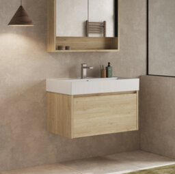 Banyetti Mino 800mm Wall Hung Vanity Unit With Athena Basin - Natural Oak - thumbnail 3