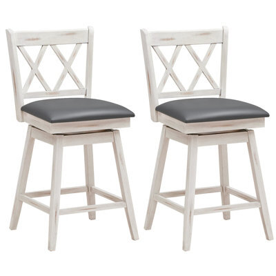 "Costway Set Of 2 Bar Stools Counter Height Chair Pub 360 Swiveling Upholstered Seat 24""" - image 1