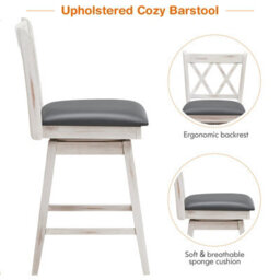 "Costway Set Of 2 Bar Stools Counter Height Chair Pub 360 Swiveling Upholstered Seat 24""" - thumbnail 7