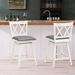 "Costway Set Of 2 Bar Stools Counter Height Chair Pub 360 Swiveling Upholstered Seat 24""" - thumbnail 4
