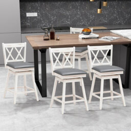 "Costway Set Of 2 Bar Stools Counter Height Chair Pub 360 Swiveling Upholstered Seat 24""" - thumbnail 5