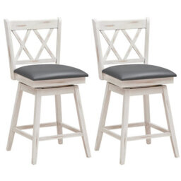 "Costway Set Of 2 Bar Stools Counter Height Chair Pub 360 Swiveling Upholstered Seat 24""" - thumbnail 1