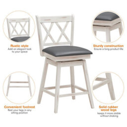 "Costway Set Of 2 Bar Stools Counter Height Chair Pub 360 Swiveling Upholstered Seat 24""" - thumbnail 9