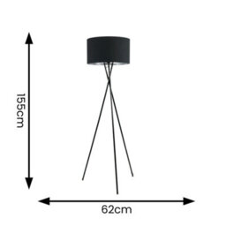 Valuelights Camden Black Tripod Floor Lamp With Black/silver Shade And Bulb - thumbnail 4