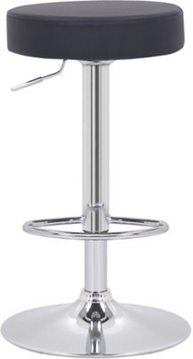 Lamboro Semplice Breakfast Bar Stool, Chrome Footrest, Height Adjustable Swivel Gas Lift, Home Bar & Kitchen Faux-Leather Barstool, Black - image 1