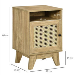 Rattan Bedside Table Nightstand Shelf Cabinet Natural - thumbnail 2
