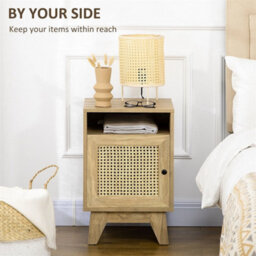 Rattan Bedside Table Nightstand Shelf Cabinet Natural - thumbnail 6