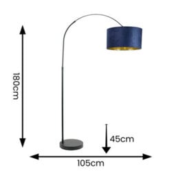 Valuelights Louis Black Arched Floor Lamp With Navy Blue Velvet Drum Metallic Gold Inner Shade - thumbnail 4