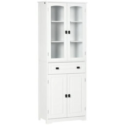 Homcom Kitchen Cupboard Storage Cabinet Adjustable Shelves, Glass Door, 160Cm - thumbnail 2