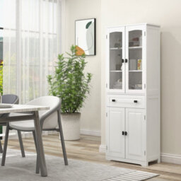 Homcom Kitchen Cupboard Storage Cabinet Adjustable Shelves, Glass Door, 160Cm
