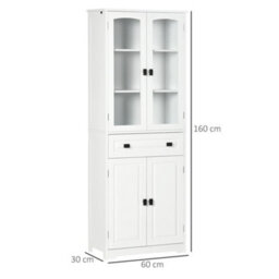 Homcom Kitchen Cupboard Storage Cabinet Adjustable Shelves, Glass Door, 160Cm - thumbnail 3