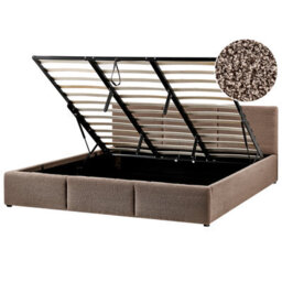 Beliani Ottoman Bed Boucle Bousse 180 X 200 Cm (Eu Super King) Taupe - thumbnail 1