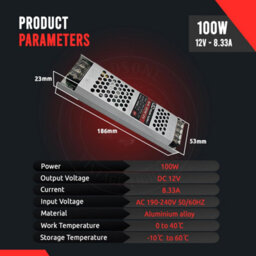 Dc 12V Led Driver 100W 8.3A Ultra-Thin Power Supply, Slim 240V Lighting Transformer For Led Strip, Cctv, Cabinet, Low Voltage Use. - thumbnail 2