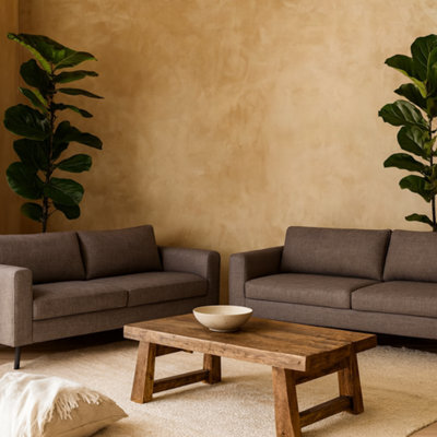 Wyld Haus San Sebastian Set Of 2 Upholstered 3-Seater Sofas Light Grey Brown Fabric Black Steel Legs - image 1