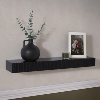 OHS Ribbed Rectangle Shelf Wall Mounted Storage Space Saving Modern, Black - image 1