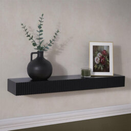 OHS Ribbed Rectangle Shelf Wall Mounted Storage Space Saving Modern, Black