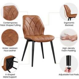 Yaheetech Set Of 2 Retro Brown Velvet Dining Chairs With Petal Accented Backrest - thumbnail 5