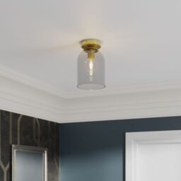 GoodHome Thestias Round Satin Glass & Metal Gold Effect Ceiling Light - thumbnail 2