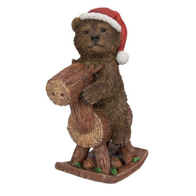 Vivid Arts Large Bear On A Rocking Reindeer Hanging Christmas Decoration