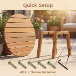 Costway Acacia Wood Outdoor Side Table Round Adirondack Table With Slatted Top-Natural - thumbnail 9
