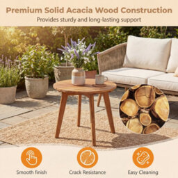 Costway Acacia Wood Outdoor Side Table Round Adirondack Table With Slatted Top-Natural - thumbnail 8