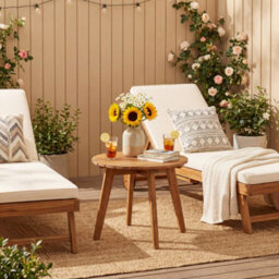 Costway Acacia Wood Outdoor Side Table Round Adirondack Table With Slatted Top-Natural - thumbnail 4