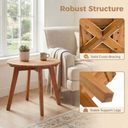 Costway Acacia Wood Outdoor Side Table Round Adirondack Table With Slatted Top-Natural - thumbnail 7