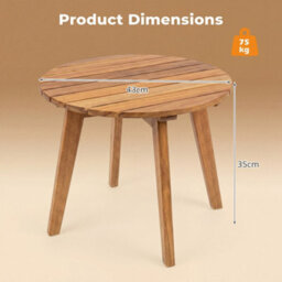 Costway Acacia Wood Outdoor Side Table Round Adirondack Table With Slatted Top-Natural - thumbnail 6