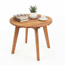 Costway Acacia Wood Outdoor Side Table Round Adirondack Table With Slatted Top-Natural - thumbnail 1