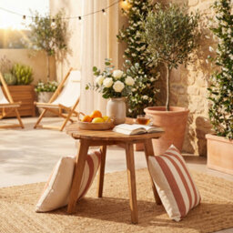 Costway Acacia Wood Outdoor Side Table Round Adirondack Table With Slatted Top-Natural - thumbnail 3