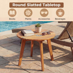 Costway Acacia Wood Outdoor Side Table Round Adirondack Table With Slatted Top-Natural - thumbnail 2