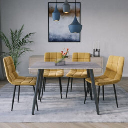 Urbn-Living Urbnliving 5Pcs Armani Grey Modern Ceramic Top Dining Table & Yellow Plush Velvet Chairs With Metal Legs - thumbnail 5
