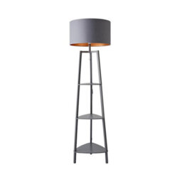 Valuelights Hiru Grey 3 Tier Shelf Floor Lamp With Metallic Copper Inner Shade And Bulb - thumbnail 8