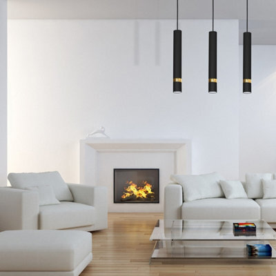 Milagro Joker Contemporary Pendant Lamp 3Xgu10 Hand Made Cylindrical Style Light Finished In Matt Black With Striking Gold Detail