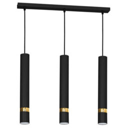 Milagro Joker Contemporary Pendant Lamp 3Xgu10 Hand Made Cylindrical Style Light Finished In Matt Black With Striking Gold Detail - thumbnail 5