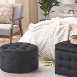 Beliani Black Velvet Round Footstool With Button Tufting, W55 X D55 X H30Cm - thumbnail 2