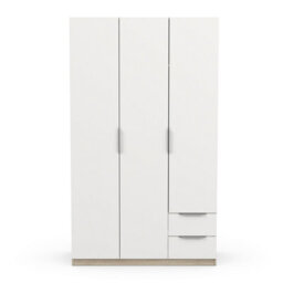 FurniComp LTD Furnicomp Chicago 3 Door 2 Drawer Matt White & Oak Effect 120Cm Space Saving Triple Wardrobe - thumbnail 2