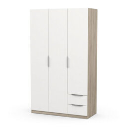 FurniComp LTD Furnicomp Chicago 3 Door 2 Drawer Matt White & Oak Effect 120Cm Space Saving Triple Wardrobe - thumbnail 3