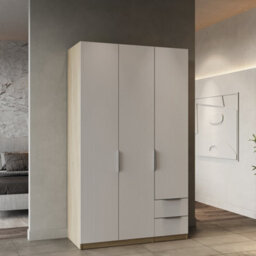 FurniComp LTD Furnicomp Chicago 3 Door 2 Drawer Matt White & Oak Effect 120Cm Space Saving Triple Wardrobe - thumbnail 1