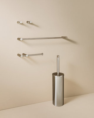 Cosmic Bathroom Accessory Set, Silver Gloss, 5 Pieces, 2X Hooks, Toilet Brush And Holder, Toilet Paper Holder, Towel Rail - image 1