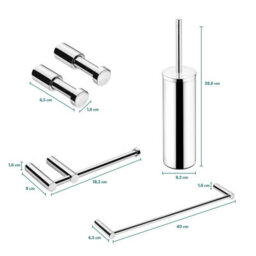 Cosmic Bathroom Accessory Set, Silver Gloss, 5 Pieces, 2X Hooks, Toilet Brush And Holder, Toilet Paper Holder, Towel Rail - thumbnail 6