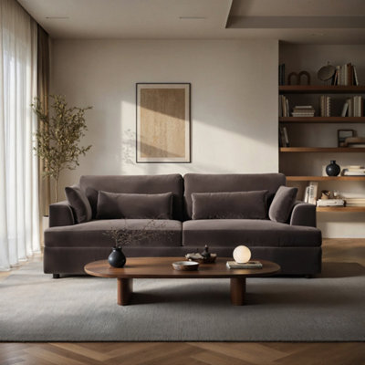 Solace+Co Drew 3 Seater Brown Velvet Sofa - image 1
