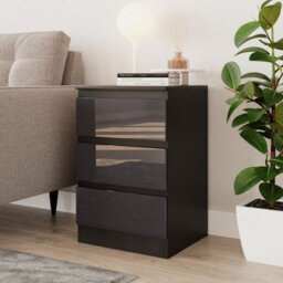 Urbn-Living Urbnliving 62Cm Height Glossy 3 Drawers Bedside Cabinet Chest Of Drawers With Smooth Metal Runner Black & Grey - thumbnail 1