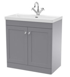 Balterley Swynnerton Traditional 2 Door Floor Standing Vanity Unit With Thin Edge Basin, Satin Grey, 800mm - thumbnail 1